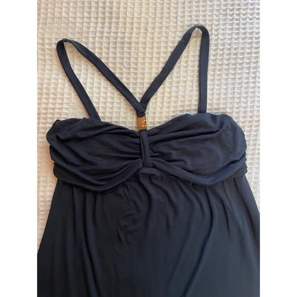 Trina Turk Black V Strap Babydoll Style Mini Dress Cover Up W/ Gold Detail Small - Picture 3 of 8